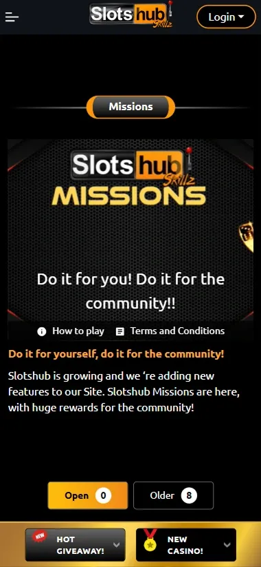 Slotshub Missions page - Do it for you, do it for the community